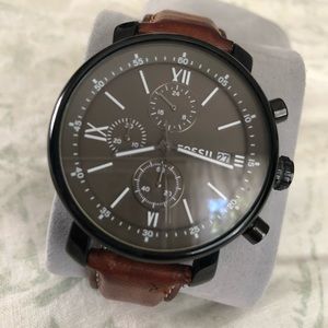 FOSSIL Men’s Watch Dark Grey, Tan Leather Straps